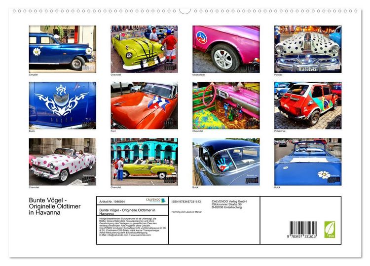 Produktbild: Bunte V&ouml;gel - Originelle Oldtimer in Havanna (hochwertiger Premium Wandkalender 2026 DIN A2 quer), Kunstdruck in Hochglanz