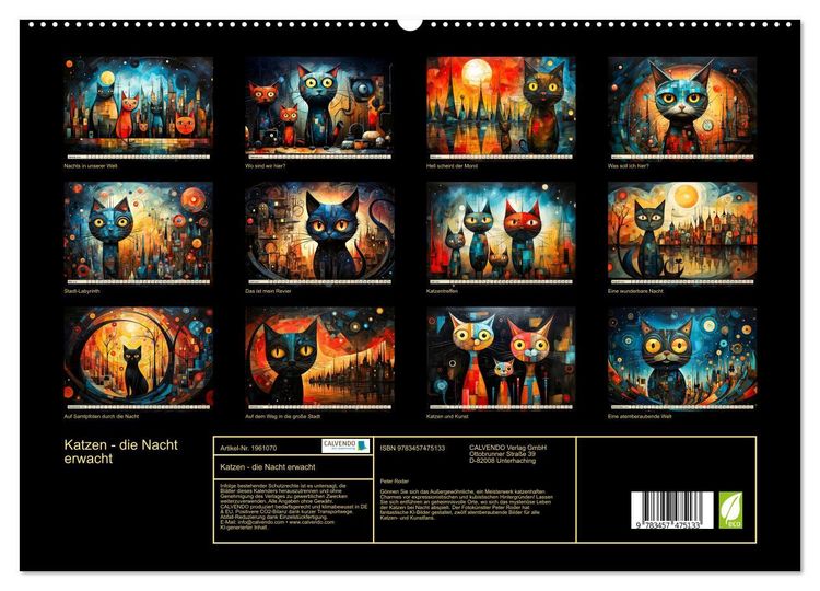 Produktbild: Katzen - die Nacht erwacht (hochwertiger Premium Wandkalender 2026 DIN A2 quer), Kunstdruck in Hochglanz