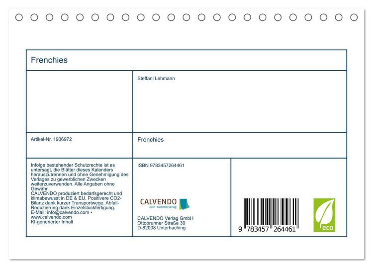 Produktbild: Frenchies (Tischkalender 2026 DIN A5 quer), CALVENDO Monatskalender