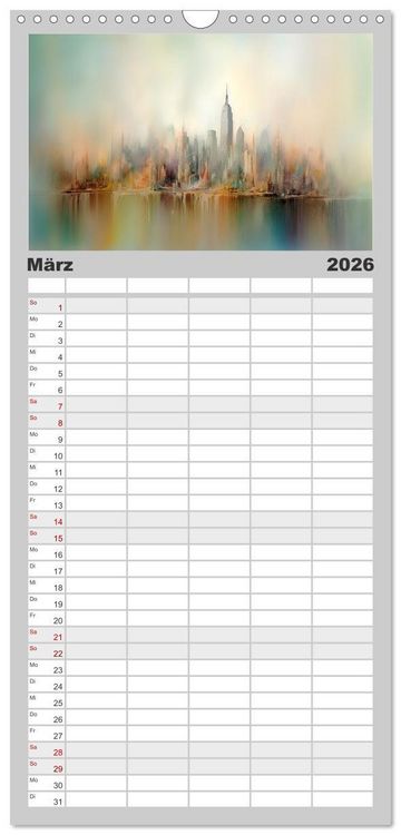 Produktbild: Familienplaner 2026 - Fantasiest&auml;dte mit 5 Spalten (Wandkalender, 21 x 45 cm) CALVENDO