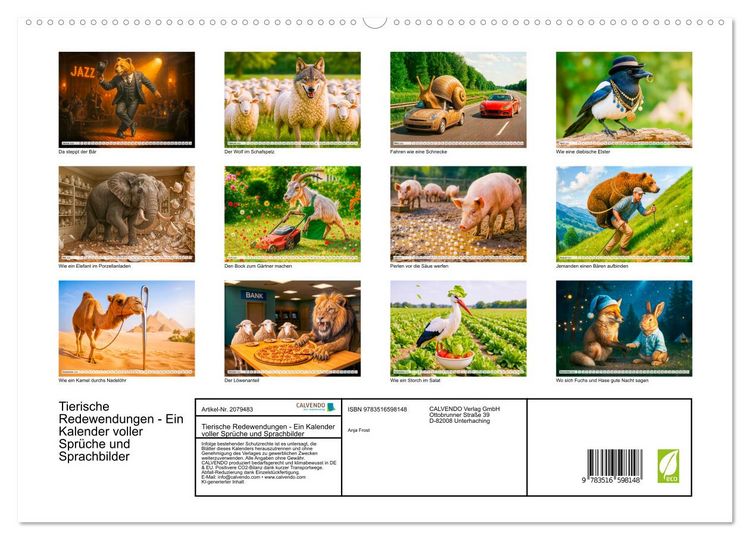 Produktbild: Tierische Redewendungen - Ein Kalender voller Spr&uuml;che und Sprachbilder (hochwertiger Premium Wandkalender 2026 DIN A2 quer), Kunstdruck in Hochglanz