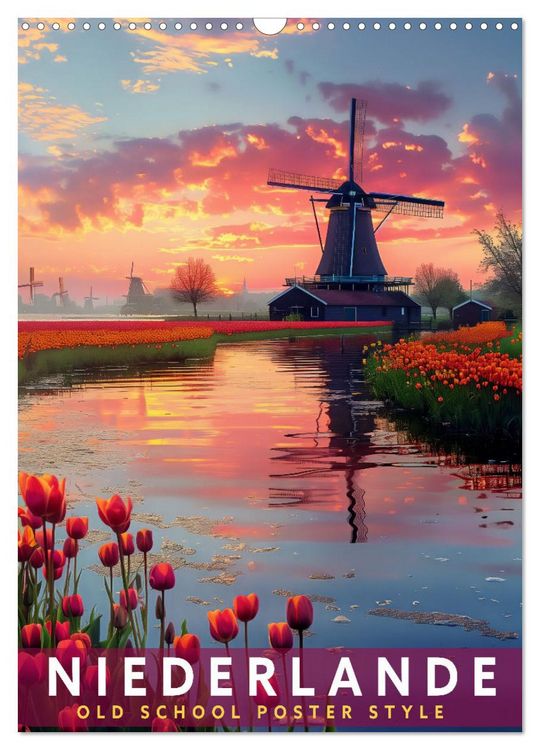 Produktbild: Niederlande - Old School Poster Style (Wandkalender 2026 DIN A3 hoch), CALVENDO Monatskalender