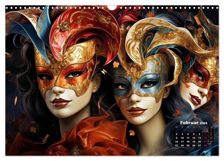 Produktbild: MASKEN - poetisch und vertr&auml;umt (Wandkalender 2026 DIN A3 quer), CALVENDO Monatskalender