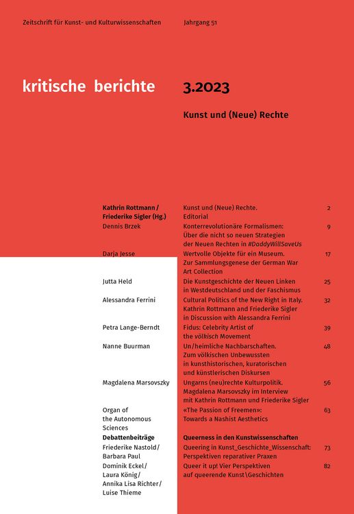 Produktbild: Kritische Berichte : Zeitschrift f&uuml;r Kunst- und Kulturwissenschaften / Jahrgang 51, Heft 3.2023