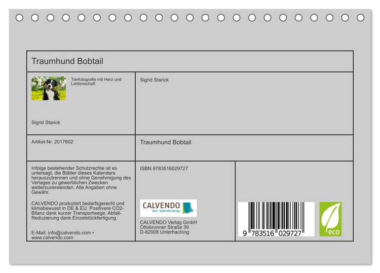Produktbild: Traumhund Bobtail (Tischkalender 2026 DIN A5 quer), CALVENDO Monatskalender