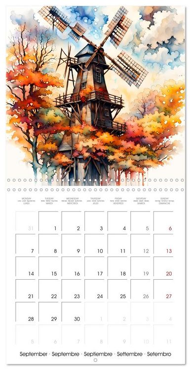 Produktbild: Moulins &agrave; vent Du printemps &agrave; l'hiver (Calendrier mural carr&eacute; 2026 30x30 cm) Calendrier double avec une page pour vos prises de notes