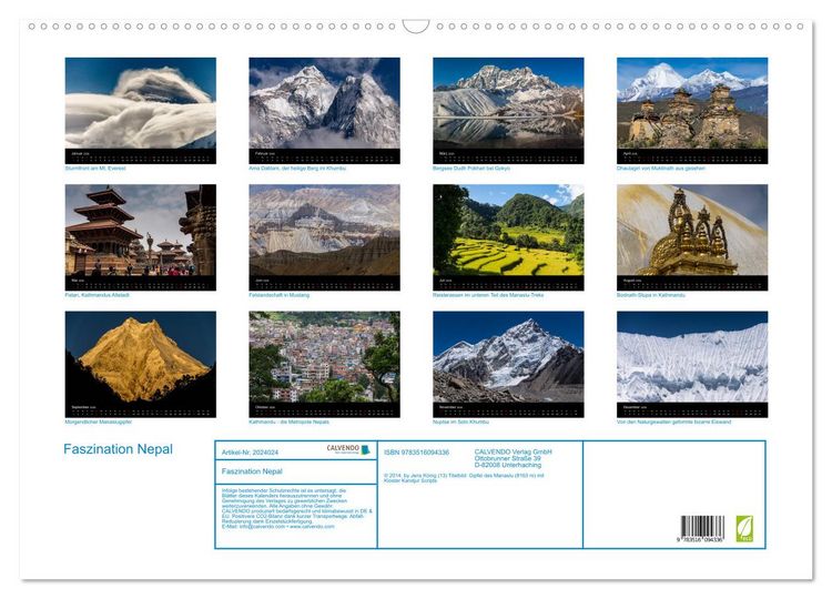Produktbild: Faszination Nepal (Wandkalender 2026 DIN A2 quer), CALVENDO Monatskalender