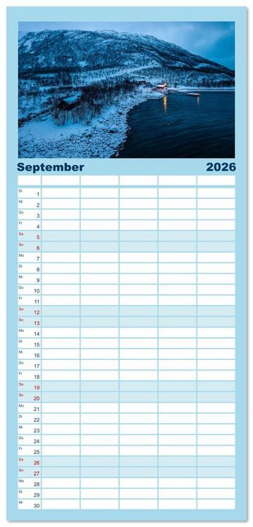 Produktbild: Familienplaner 2026 - Troms&oslash; in der Polarnacht mit 5 Spalten (Wandkalender, 21 x 45 cm) CALVENDO