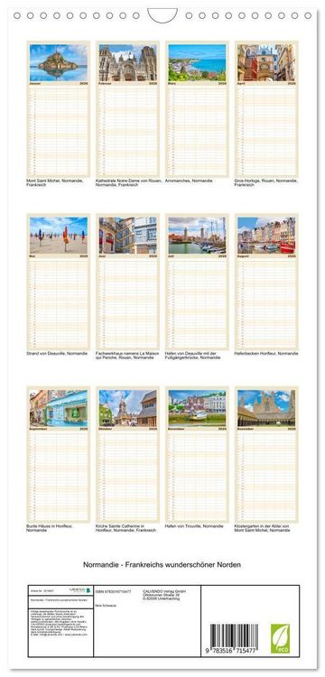 Produktbild: Familienplaner 2026 - Normandie - Frankreichs wundersch&ouml;ner Norden mit 5 Spalten (Wandkalender, 21 x 45 cm) CALVENDO