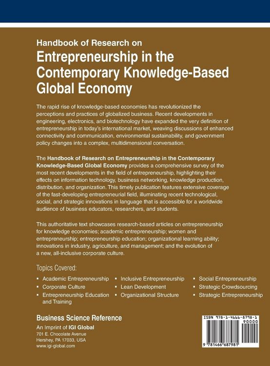 Produktbild: Handbook of Research on Entrepreneurship in the Contemporary Knowledge-Based Global Economy