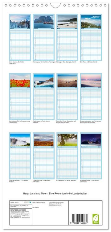 Produktbild: Familienplaner 2026 - Berg, Land und Meer - Eine Reise durch die Landschaften mit 5 Spalten (Wandkalender, 21 x 45 cm) CALVENDO