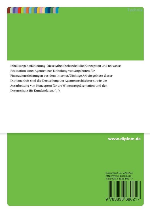 Produktbild: Konzeption und Realisierung eines Agenten zum Einholen von Angeboten f&uuml;r Finanzdienstleistungen im Internet