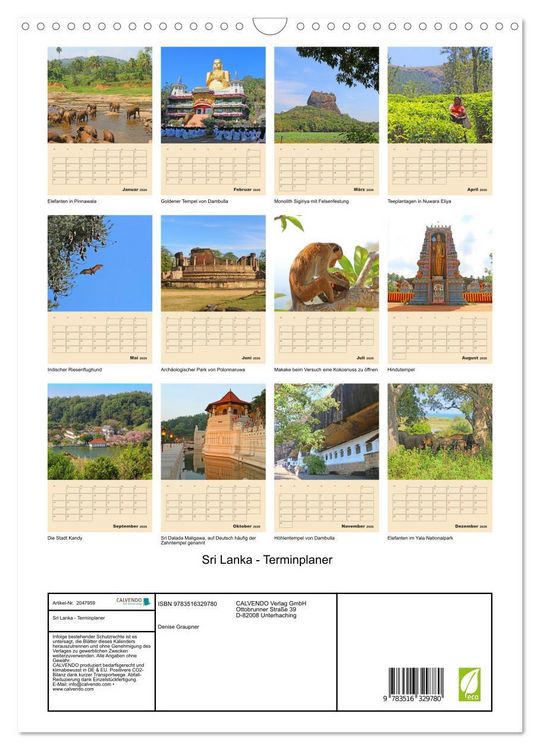 Produktbild: Sri Lanka - Terminplaner (Wandkalender 2026 DIN A3 hoch), CALVENDO Monatskalender