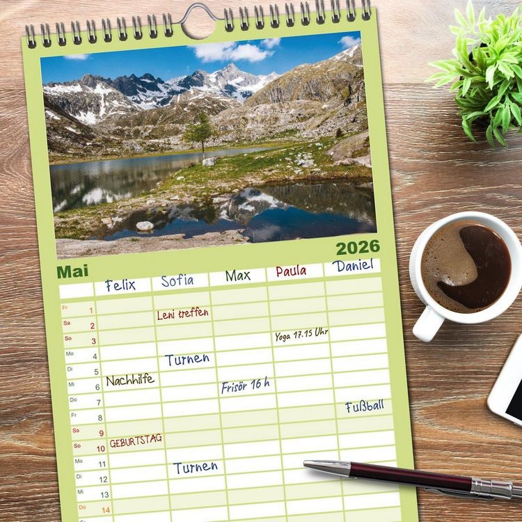 Produktbild: Familienplaner 2026 - Alpensee - Wunder der Natur mit 5 Spalten (Wandkalender, 21 x 45 cm) CALVENDO