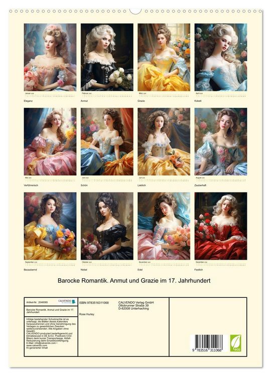 Produktbild: Barocke Romantik. Anmut und Grazie im 17. Jahrhundert (hochwertiger Premium Wandkalender 2026 DIN A2 hoch), Kunstdruck in Hochglanz