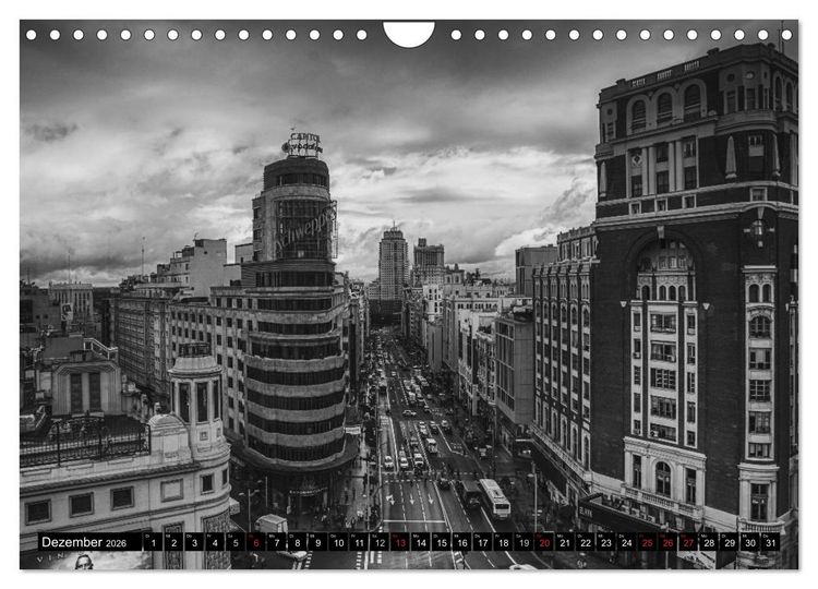 Produktbild: Madrid - Schwarz-Wei&szlig; Impressionen (Wandkalender 2026 DIN A4 quer), CALVENDO Monatskalender