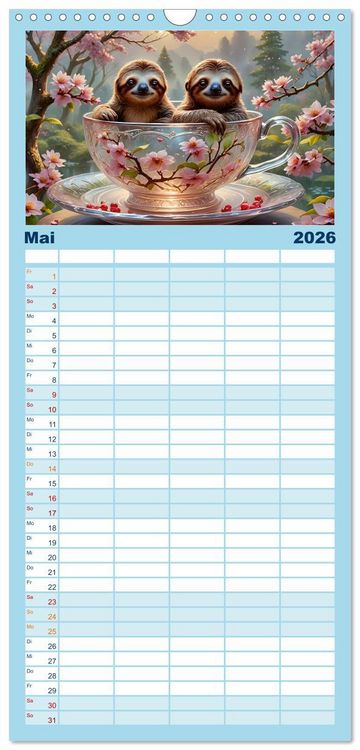 Produktbild: Familienplaner 2026 - Tierische Tee-Parade mit 5 Spalten (Wandkalender, 21 x 45 cm) CALVENDO