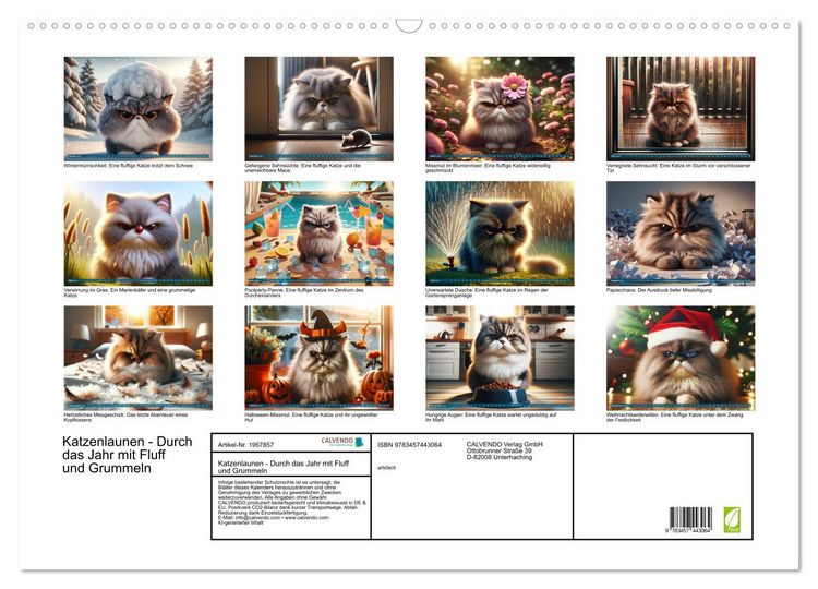 Produktbild: Katzenlaunen - Durch das Jahr mit Fluff und Grummeln (Wandkalender 2026 DIN A2 quer), CALVENDO Monatskalender
