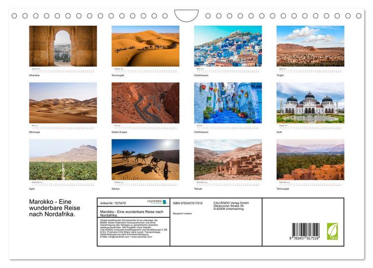 Produktbild: Marokko - Eine wunderbare Reise nach Nordafrika. (Wandkalender 2026 DIN A4 quer), CALVENDO Monatskalender