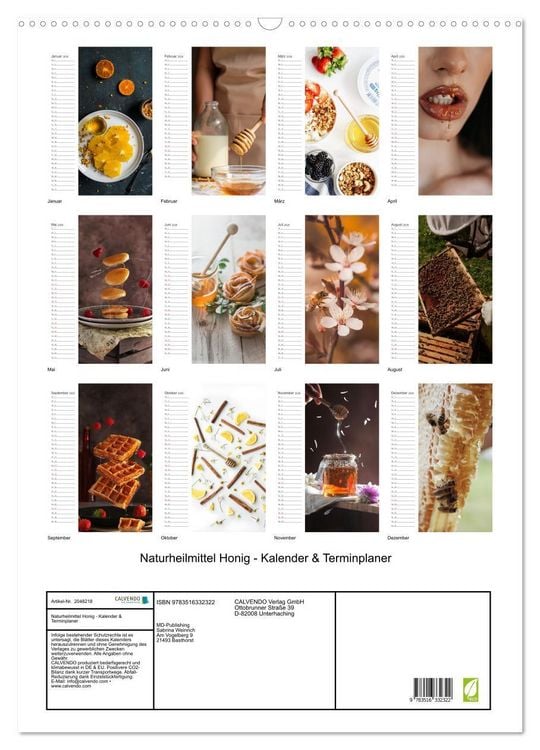 Produktbild: Naturheilmittel Honig - Kalender & Terminplaner (Wandkalender 2026 DIN A2 hoch), CALVENDO Monatskalender