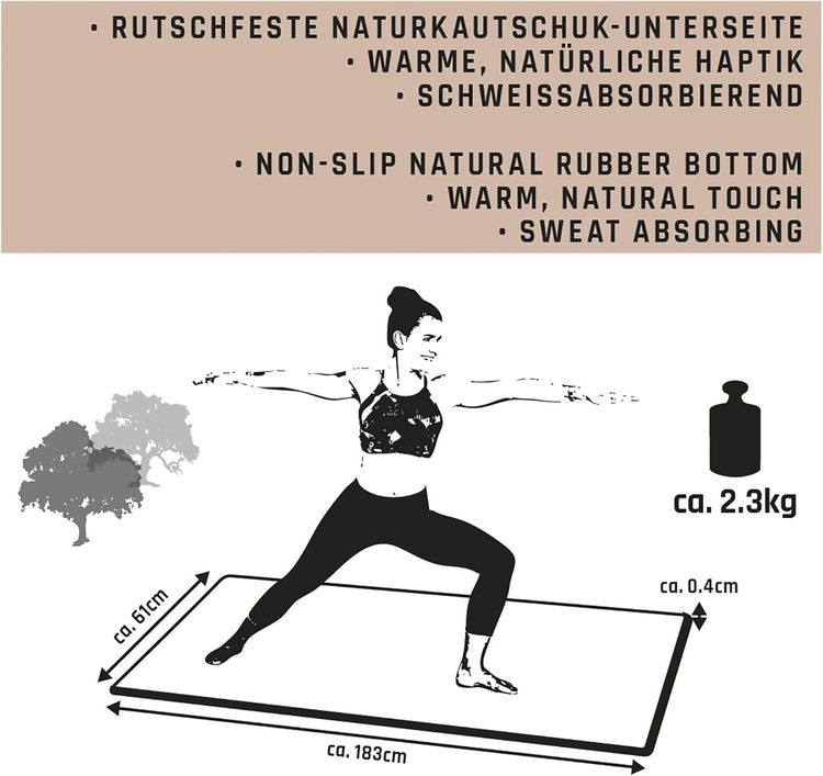 Produktbild: Schildkr&ouml;t 960265 - Kork Yogamatte inkl. Yogagurt, Naturkork & Naturkautschuk, 183x61x0,4cm