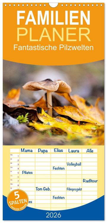 Produktbild: Familienplaner 2026 - Fantastische Pilzwelten mit 5 Spalten (Wandkalender, 21 x 45 cm) CALVENDO