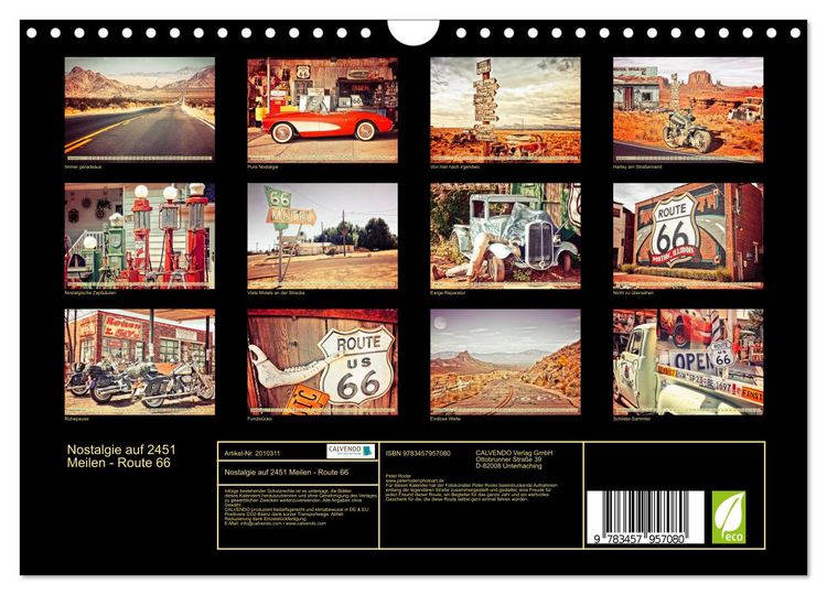 Produktbild: Nostalgie auf 2451 Meilen - Route 66 (Wandkalender 2026 DIN A4 quer), CALVENDO Monatskalender