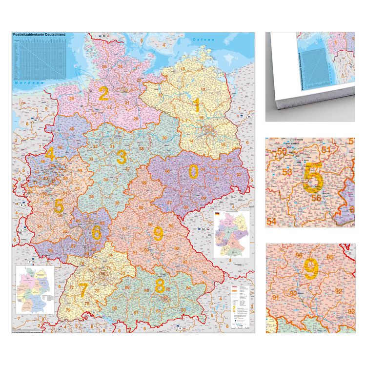Produktbild: Deutschland Postleitzahlen Karte zum Pinnen auf EasyPrint - Platte