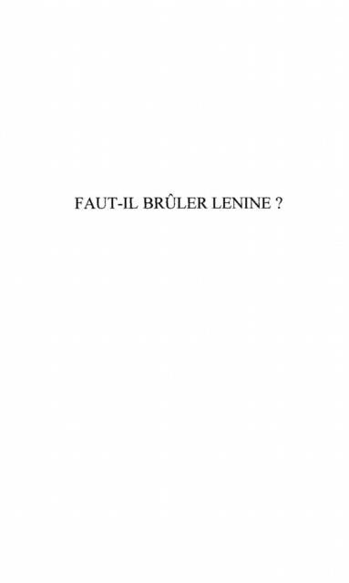 Produktbild: Faut-Il Bruler Lenine ?