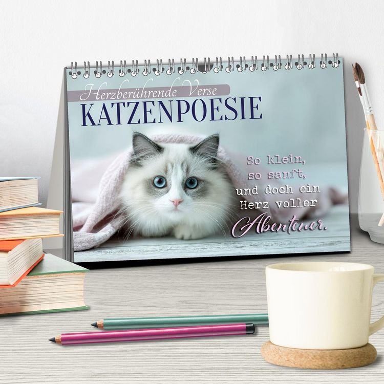 Produktbild: Katzenpoesie - Herzber&uuml;hrende Verse (Tischkalender 2026 DIN A5 quer), CALVENDO Monatskalender
