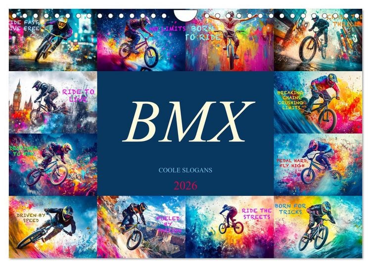Produktbild: BMX - Coole Slogans (Wandkalender 2026 DIN A4 quer), CALVENDO Monatskalender