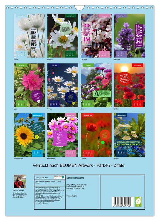 Produktbild: Verr&uuml;ckt nach BLUMEN Artwork - Farben - Zitate (Wandkalender 2026 DIN A3 hoch), CALVENDO Monatskalender