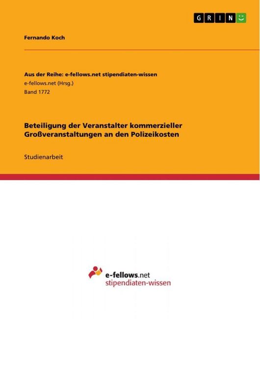 Produktbild: Beteiligung der Veranstalter kommerzieller Gro&szlig;veranstaltungen an den Polizeikosten