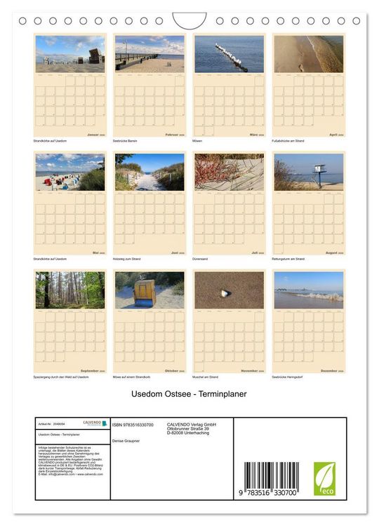 Produktbild: Usedom Ostsee - Terminplaner (Wandkalender 2026 DIN A4 hoch), CALVENDO Monatskalender