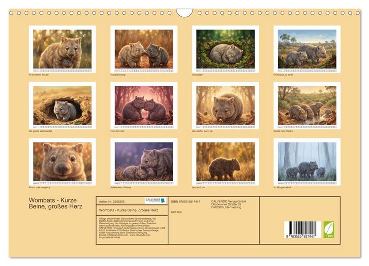 Produktbild: Wombats - Kurze Beine, gro&szlig;es Herz (Wandkalender 2027 DIN A3 quer), CALVENDO Monatskalender