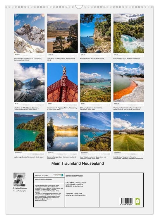 Produktbild: Mein Traumland Neuseeland (Wandkalender 2027 DIN A2 hoch), CALVENDO Monatskalender