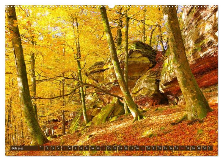 Produktbild: Der Altschlossfelsen - Gr&ouml;&szlig;te Felsformation der Pfalz im herbstlichen Farbspiel (hochwertiger Premium Wandkalender 2026 DIN A2 quer), Kunstdruck in Hochglanz