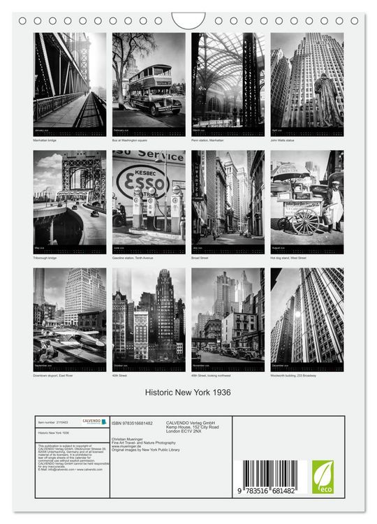 Produktbild: Historic New York 1936 (Wall Calendar 2026 DIN A4 portrait), CALVENDO 12 Month Wall Calendar