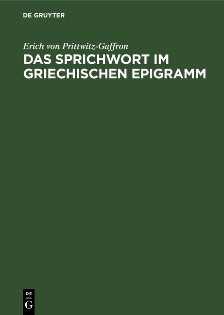 Produktbild: Das Sprichwort im griechischen Epigramm