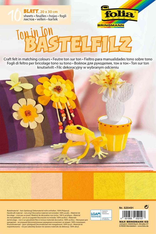 Produktbild: Folia  Bastelfilz TON IN TON MIX, 150g/m&sup2;, 20x30cm, 10 Blatt, gelb