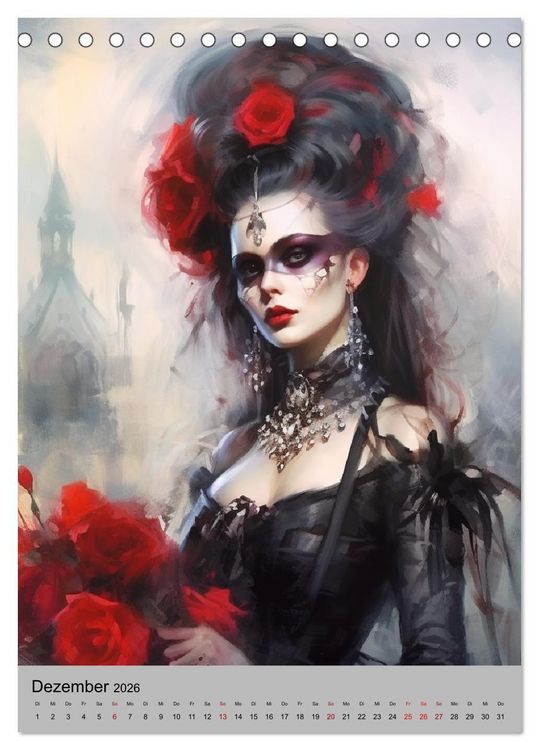 Produktbild: Gothic-Queens. Schaurig-sch&ouml;n im Renaissance-Stil (Tischkalender 2026 DIN A5 hoch), CALVENDO Monatskalender