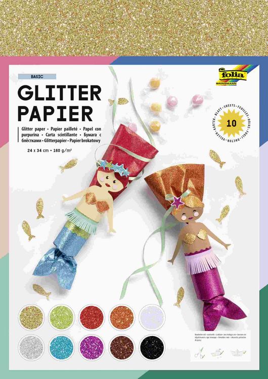 Produktbild: Folia  Glitterpapier, 24x34cm, 10 Blatt, farbig sortiert