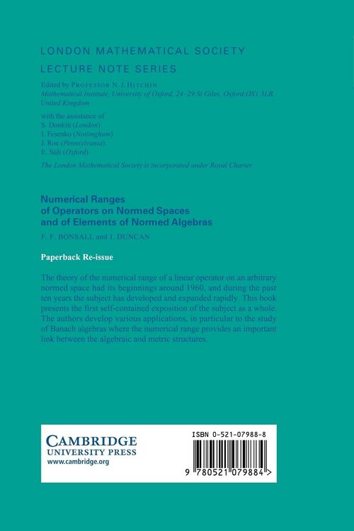 Produktbild: Numerical Ranges of Operators on Normed Spaces and of Elements of Normed Algebras