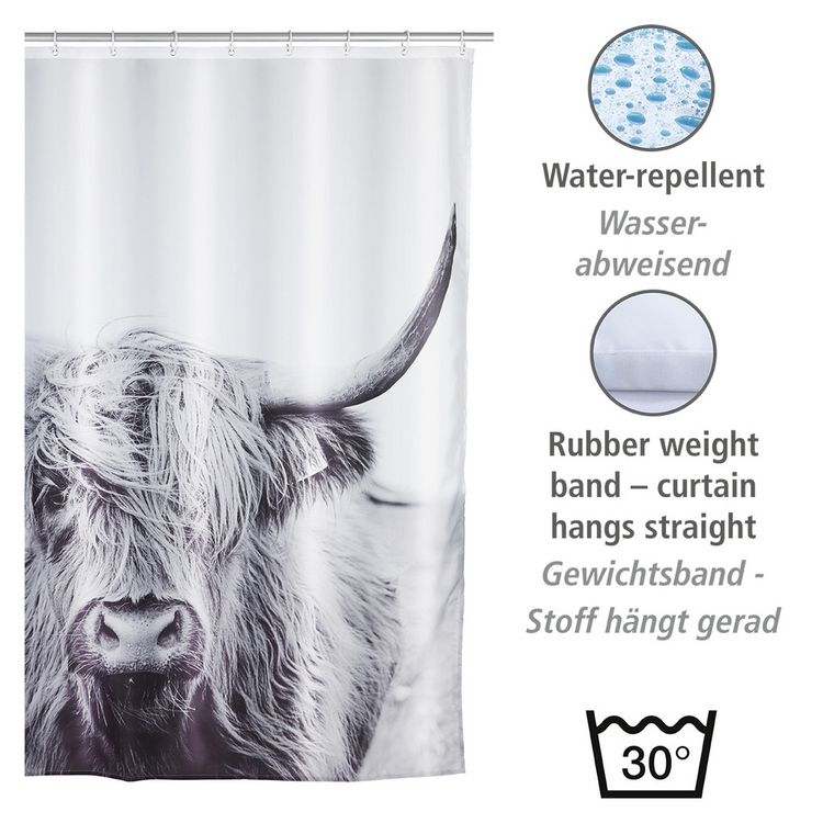 Produktbild: Duschvorhang Mod. Yak, Textil (Polyester), 180 x 200 cm, waschbar