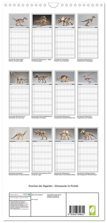 Produktbild: Familienplaner 2026 - Knochen der Giganten - Dinosaurier im Portr&auml;t mit 5 Spalten (Wandkalender, 21 x 45 cm) CALVENDO