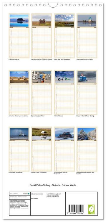 Produktbild: Familienplaner 2027 - Sankt Peter-Ording - Str&auml;nde, D&uuml;nen, Weite mit 5 Spalten (Wandkalender, 21 x 45 cm) CALVENDO