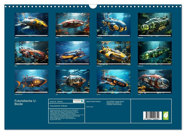 Produktbild: Futuristische U-Boote (Wandkalender 2026 DIN A3 quer), CALVENDO Monatskalender