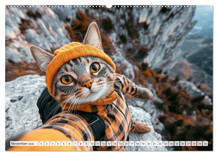 Produktbild: KATZEN-SELFIES Tierische Reiselust (Wandkalender 2026 DIN A2 quer), CALVENDO Monatskalender