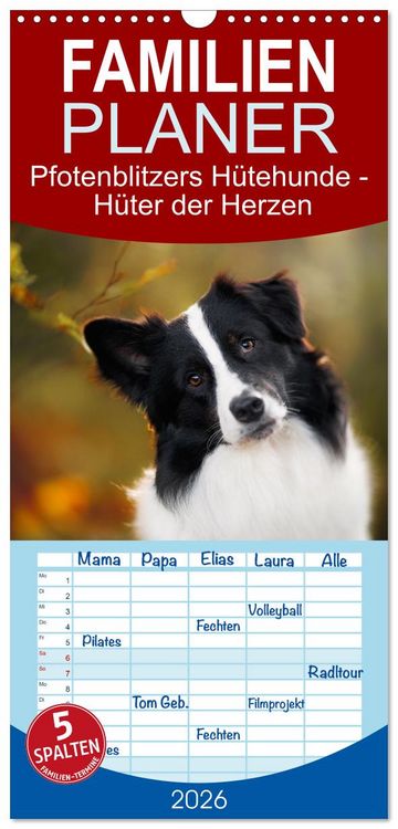 Produktbild: Familienplaner 2026 - H&uuml;tehunde - H&uuml;ter der Herzen mit 5 Spalten (Wandkalender, 21 x 45 cm) CALVENDO
