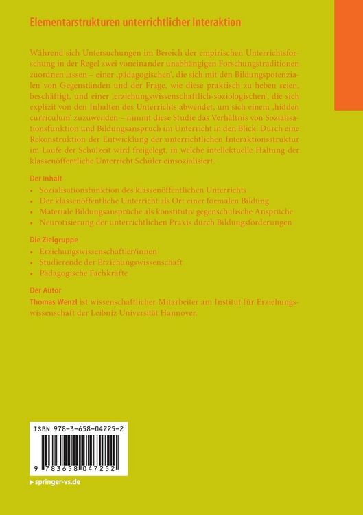 Produktbild: Elementarstrukturen unterrichtlicher Interaktion